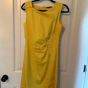 Boss Yellow Ruched Sheath Midi Dress